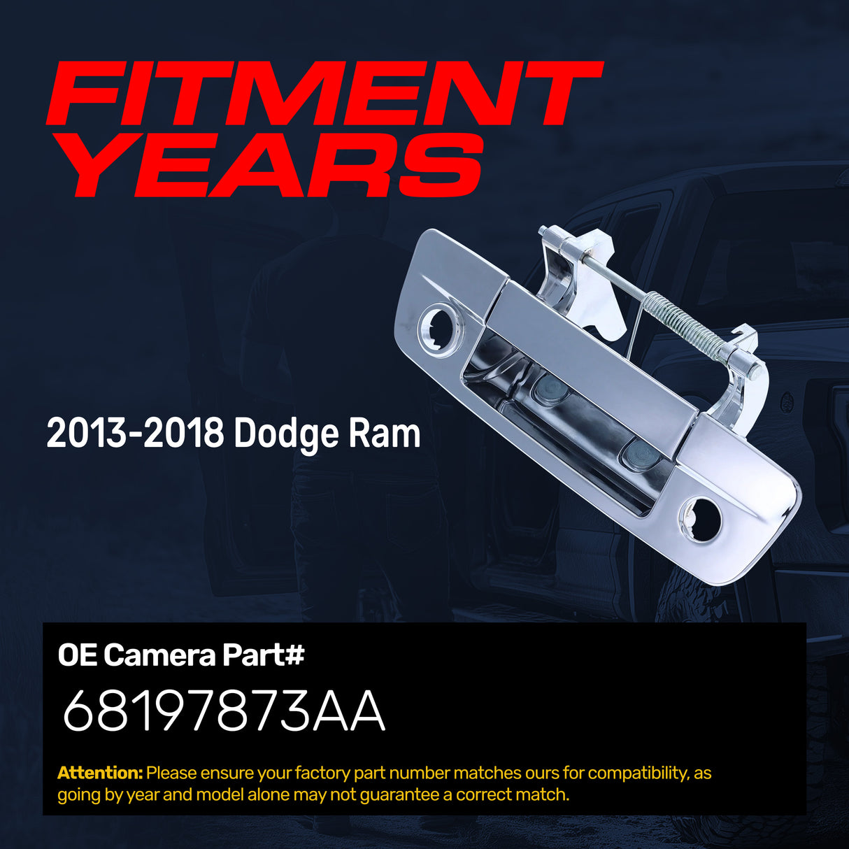 Tailgate Handle Upgraded Chrome Metal Replacement for Dodge Ram (2013-2018) OE Part # 68197873AA
