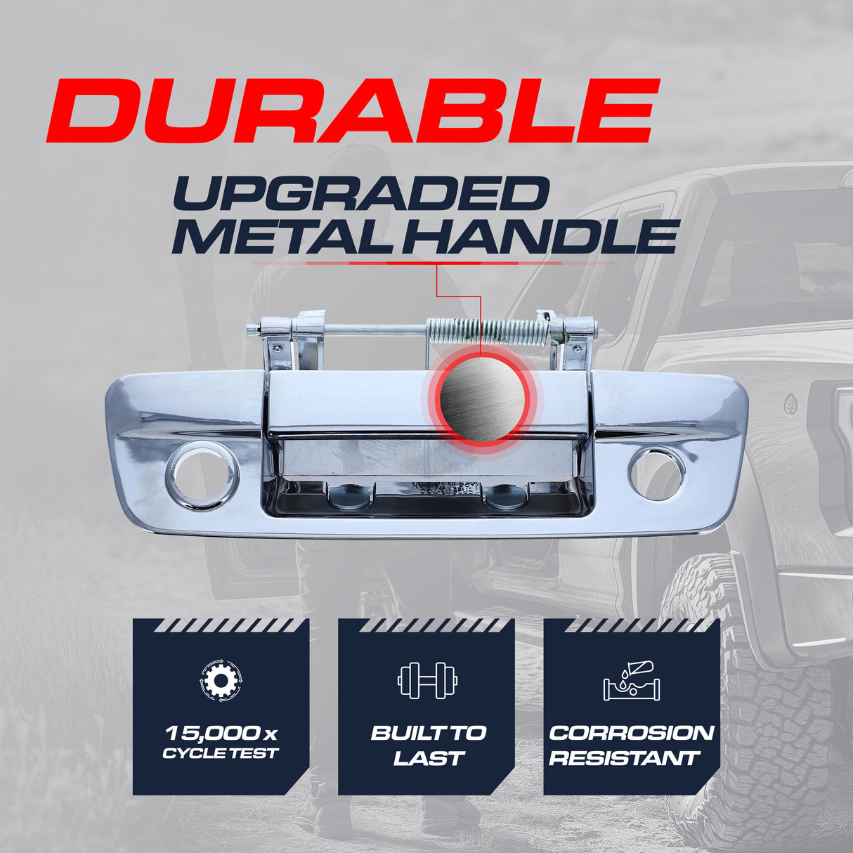 Tailgate Handle Upgraded Chrome Metal Replacement for Dodge Ram (2013-2018) OE Part # 68197873AA