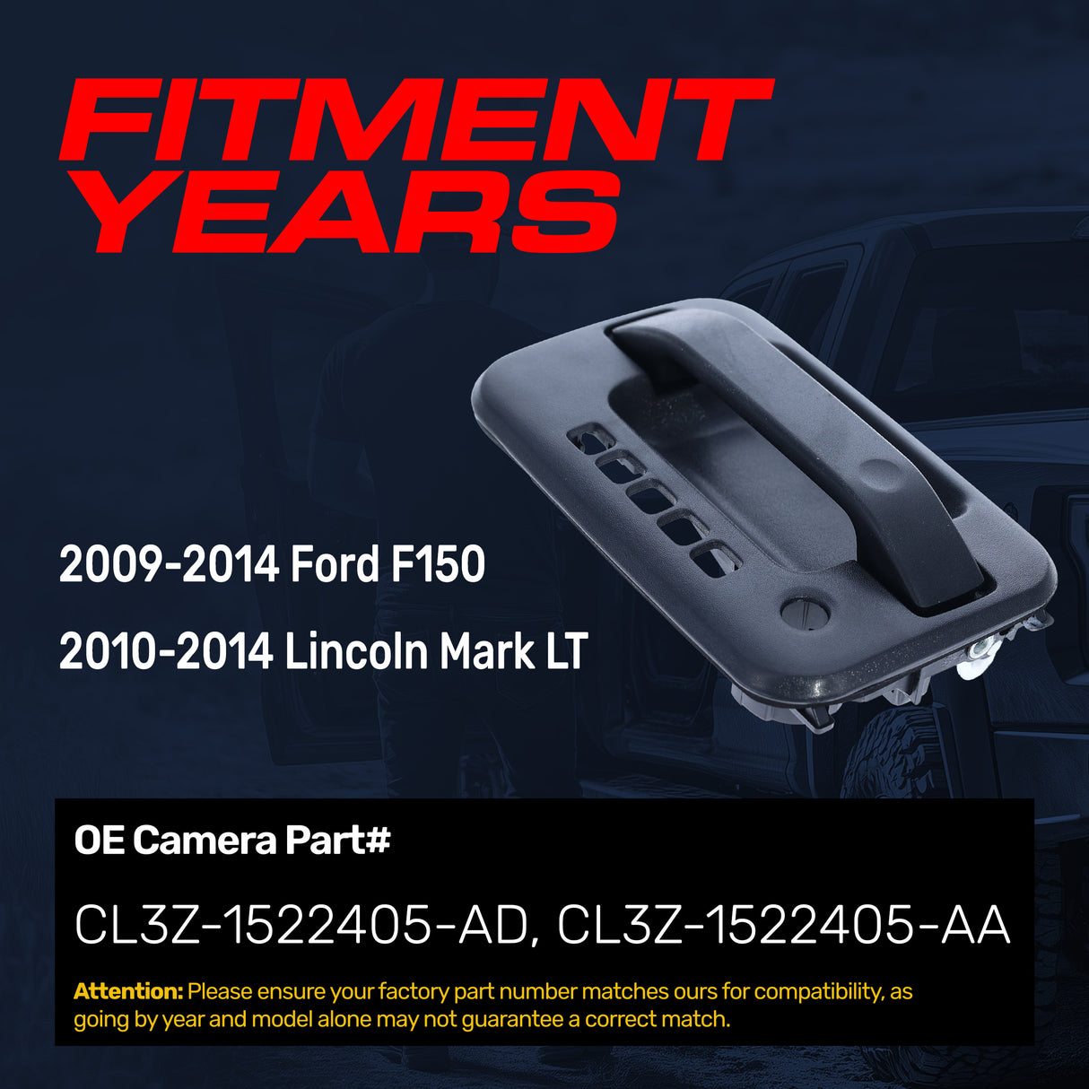 Exterior Door Handle Upgraded Black Metal Replacement for Ford F150 (2009-2014) / Lincoln Mark LT (2010-2014) OE Part # CL3Z-1522405-AD, CL3Z-1522405-AA | Front LH w/ Keypad Hole, w/ Keyhole