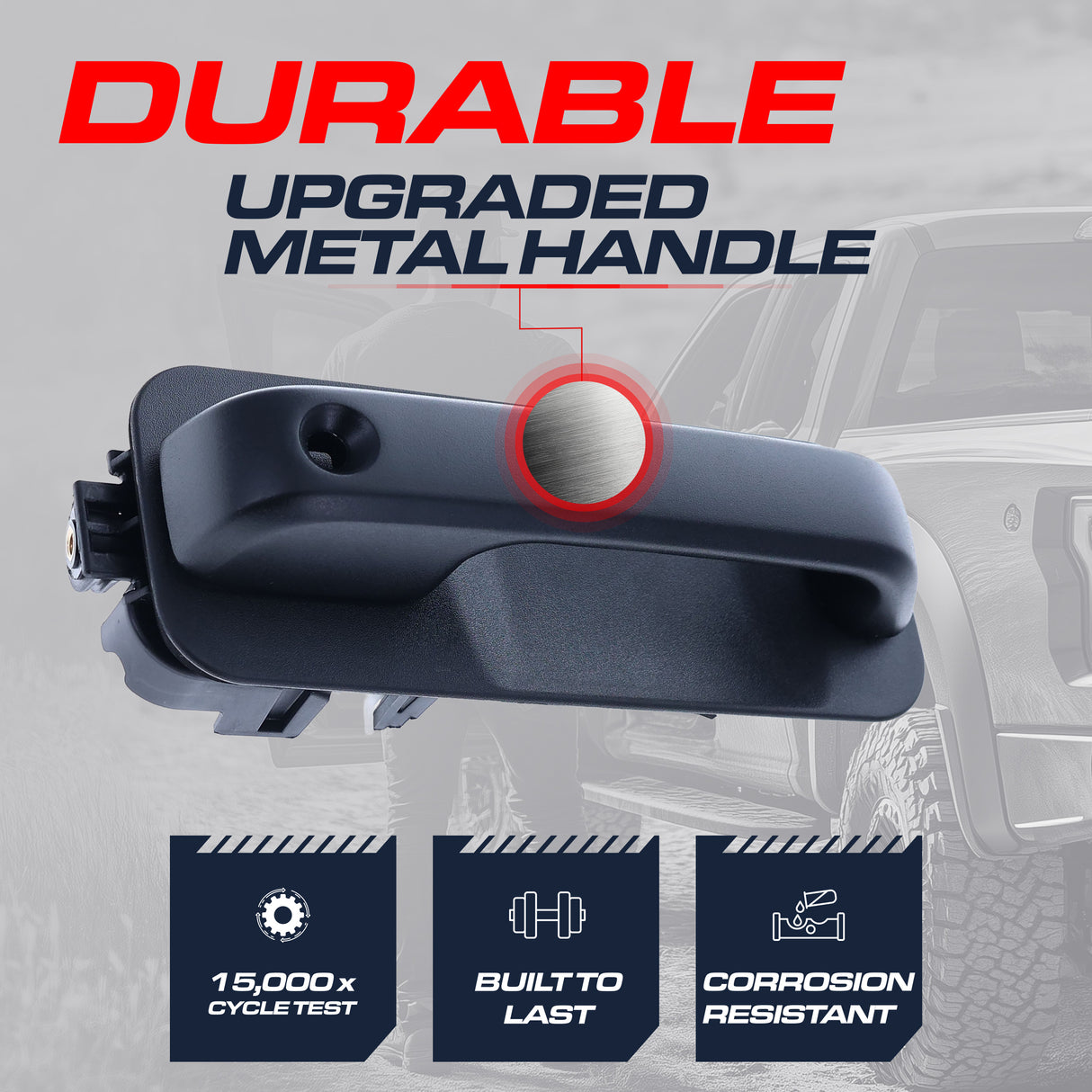 Exterior Door Handle Upgraded Black Metal Replacement for Ford F150 (2015-2020), Super Duty (2017-2025) OE Part # FL3Z-1522405-AJ, FL3Z-1522405-AA | Front LH w/ Keyhole