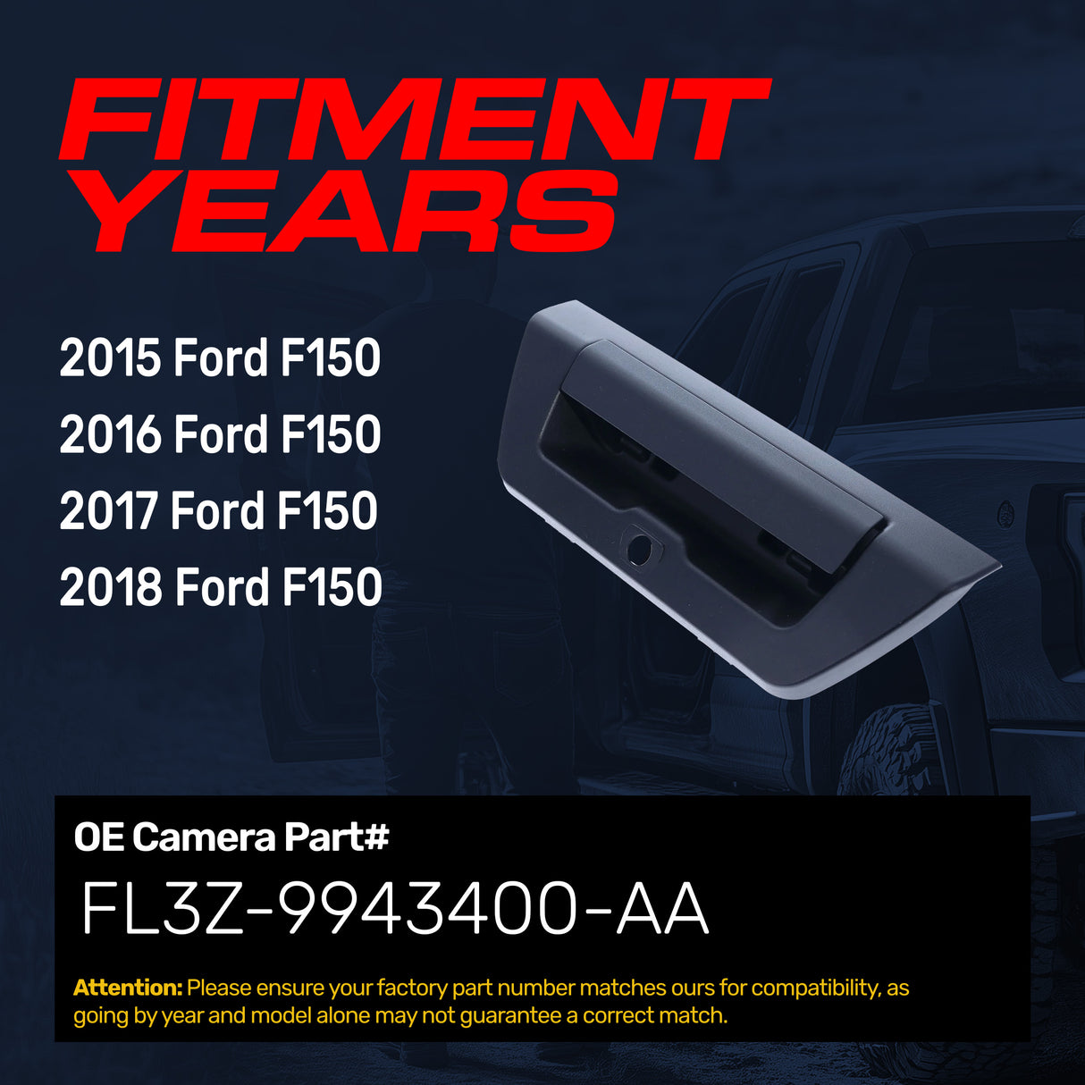 Tailgate Handle Upgraded Black Metal Replacement for Ford F150 (2015-2018) OE Part # FL3Z-9943400-AA