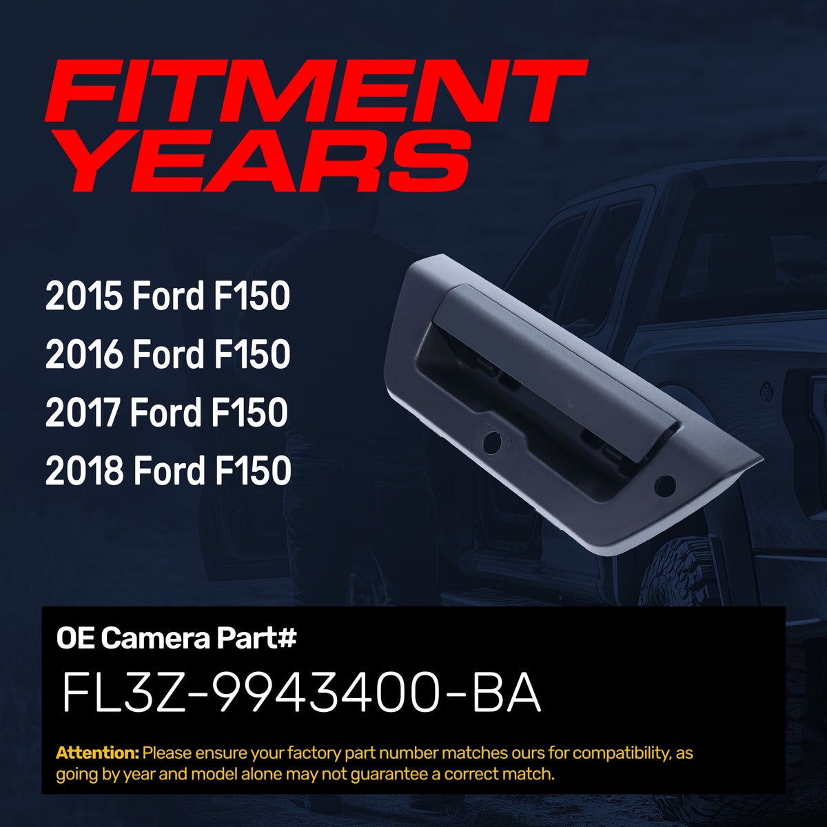 Tailgate Handle Upgraded Black Metal Replacement for Ford F150 (2015-2018) OE Part # FL3Z-9943400-BA