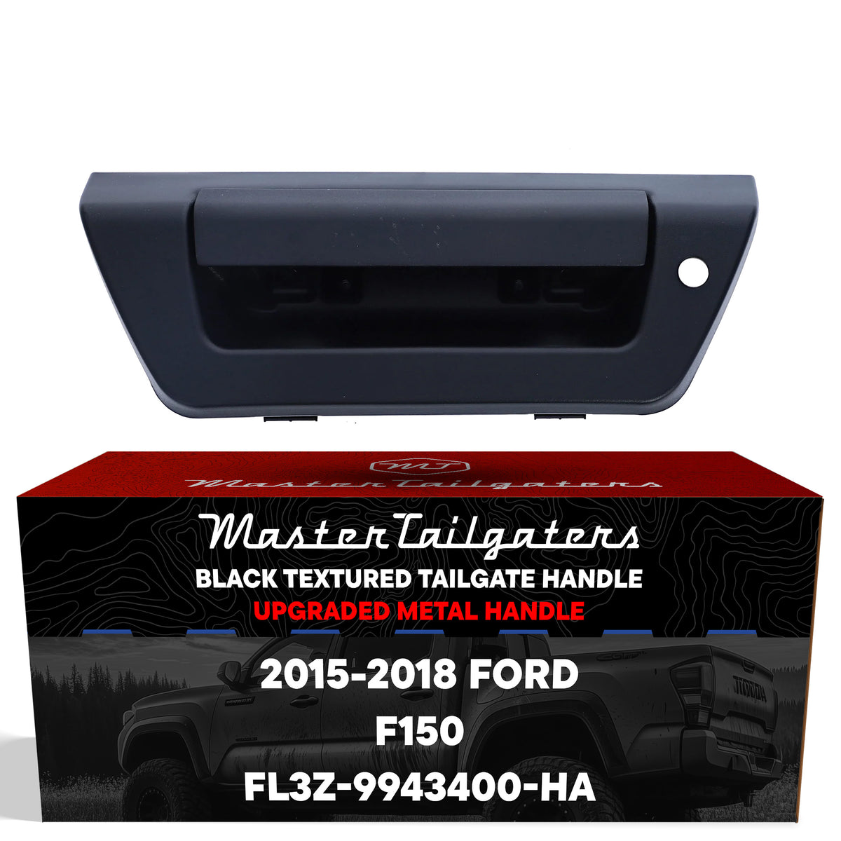 Tailgate Handle Upgraded Black Metal Replacement for Ford F150 (2015-2018) OE Part # FL3Z-9943400-HA