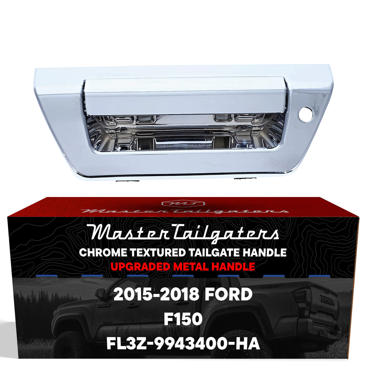Tailgate Handle Upgraded Chrome Metal Replacement for Ford F150 (2015-2018) OE Part # FL3Z-9943400-HA
