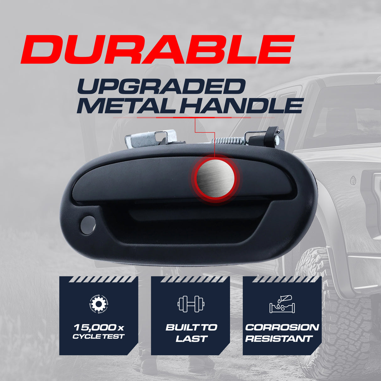 Exterior Door Handle Upgraded Black Metal Replacement for Ford F150, F250, Super Duty (Regular/Crew/Super Cab XL) 1997-2004 OE Part # YL3Z-1522404-AAA | Front RH w/ Keyhole