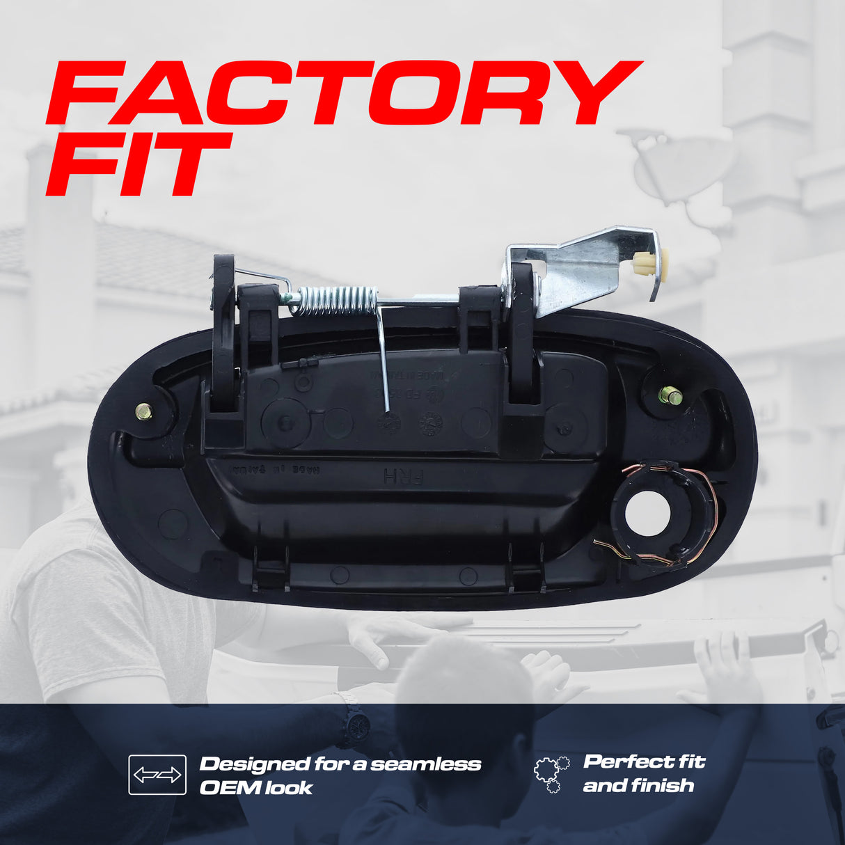Exterior Door Handle Upgraded Black Metal Replacement for Ford F150, F250, Super Duty (Regular/Crew/Super Cab XL) 1997-2004 OE Part # YL3Z-1522404-AAA | Front RH w/ Keyhole