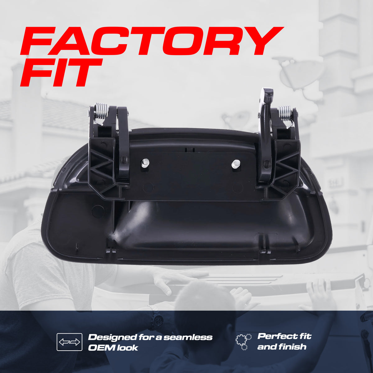 Tailgate Handle Upgraded Black Metal Replacement for Ford F150 (1997-2004), Super Duty (1999-2007) OE Part # 1L3Z-9943400-BAA, F85Z-9943400-AAA | Tailgate Handle w/o Keyhole