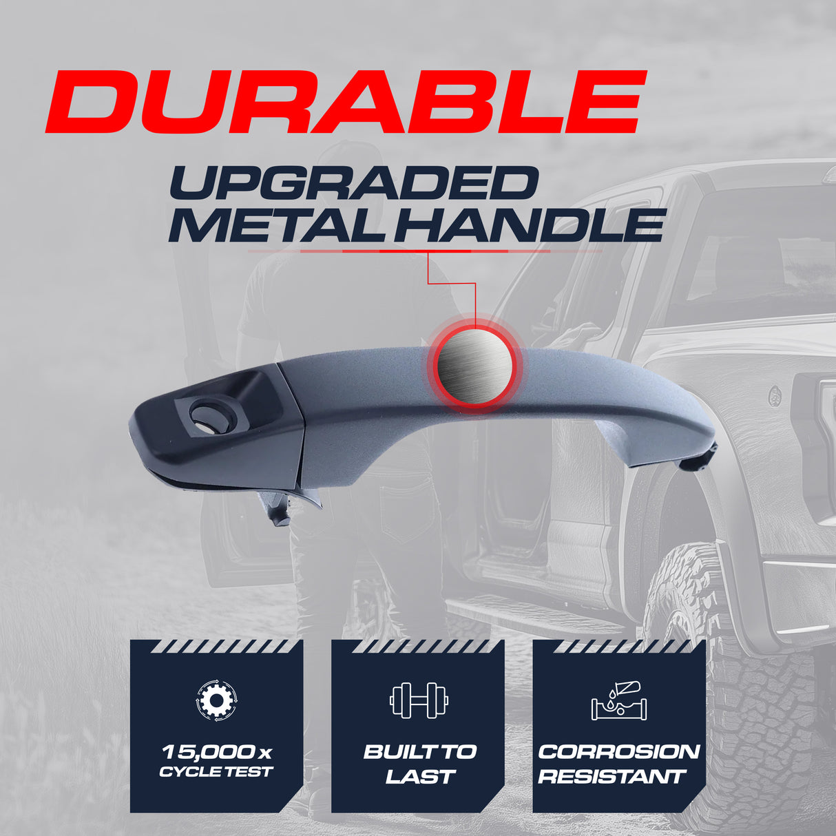 Exterior Door Handle Upgraded Black Metal Replacement for Chevrolet Colorado (2015-2022), Silverado (2014-2019) / Cadillac Escalade (2015) / GMC Canyon (2015), Sierra (2014-2019)