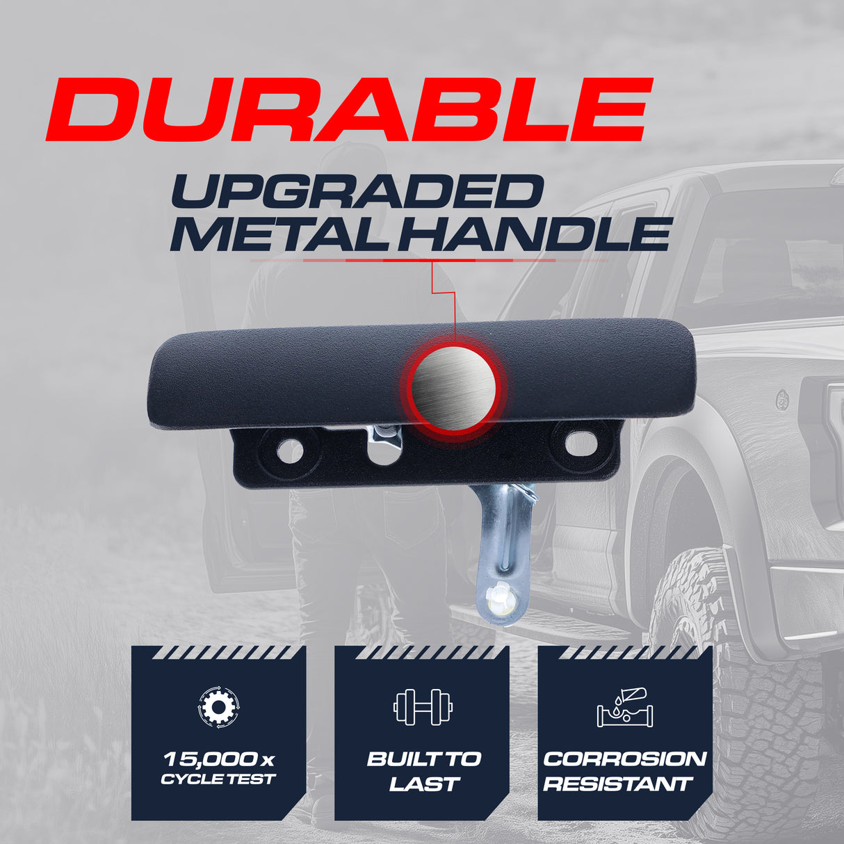 Exterior Door Handle Upgraded Black Metal Replacement for Ford Econoline (2008-2014) OE Part # 8C2Z-1522405-AD | Front LH w/o Keyhole