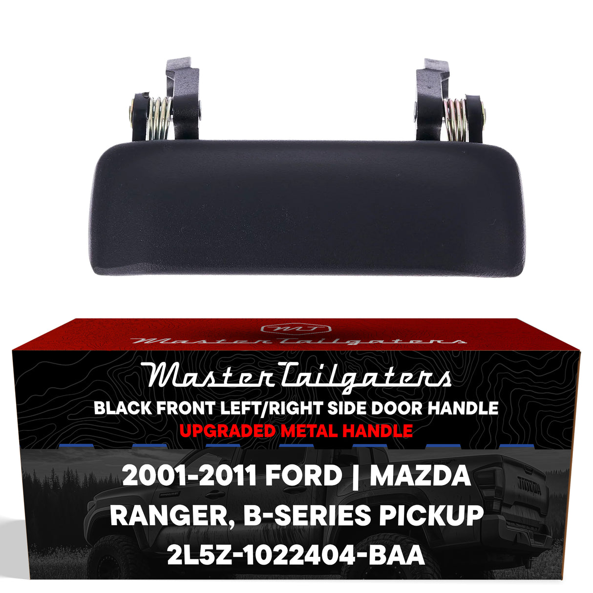 Exterior Door Handle Upgraded Black Metal Replacement for Ford Ranger (2001-2011) / Mazda B-Series Pickup (2001-2010) OE Part # 2L5Z-1022404-BAA | Front RH=LH w/o Keyhole