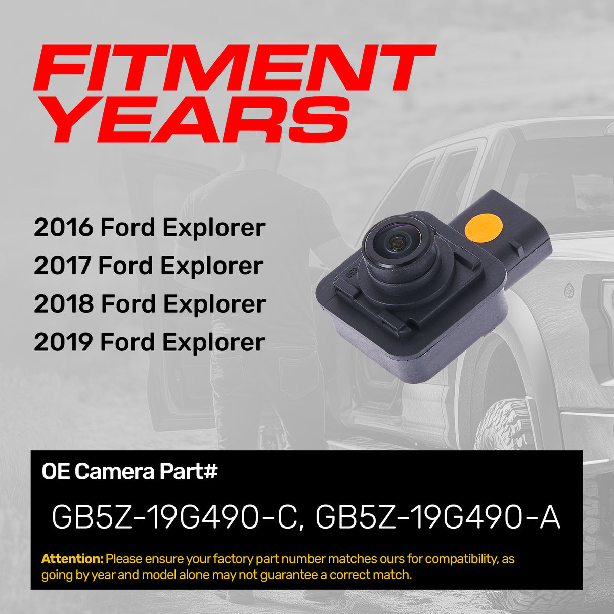 Ford Explorer (2016-2019) OEM Replacement Backup Camera OE Part # GB5Z-19G490-C, GB5Z-19G490-A - Master Tailgaters