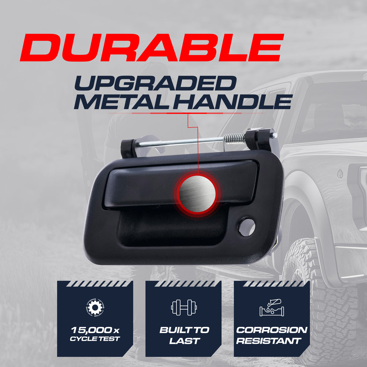 Tailgate Handle Upgraded Black Metal Replacement for Ford F150 (2005-2014), Super Duty (2008-2015) / Lincoln Mark LT (2006-2014) OE Part # 8L3Z-9943400-AA | Tailgate Handle w/ Keyhole