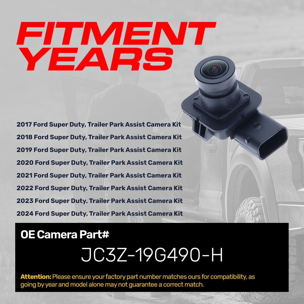 Ford Super Duty (2017-2024) Trailer Park Assist Kit OEM Replacement Backup Camera OE Part # JC3Z-19G490-H