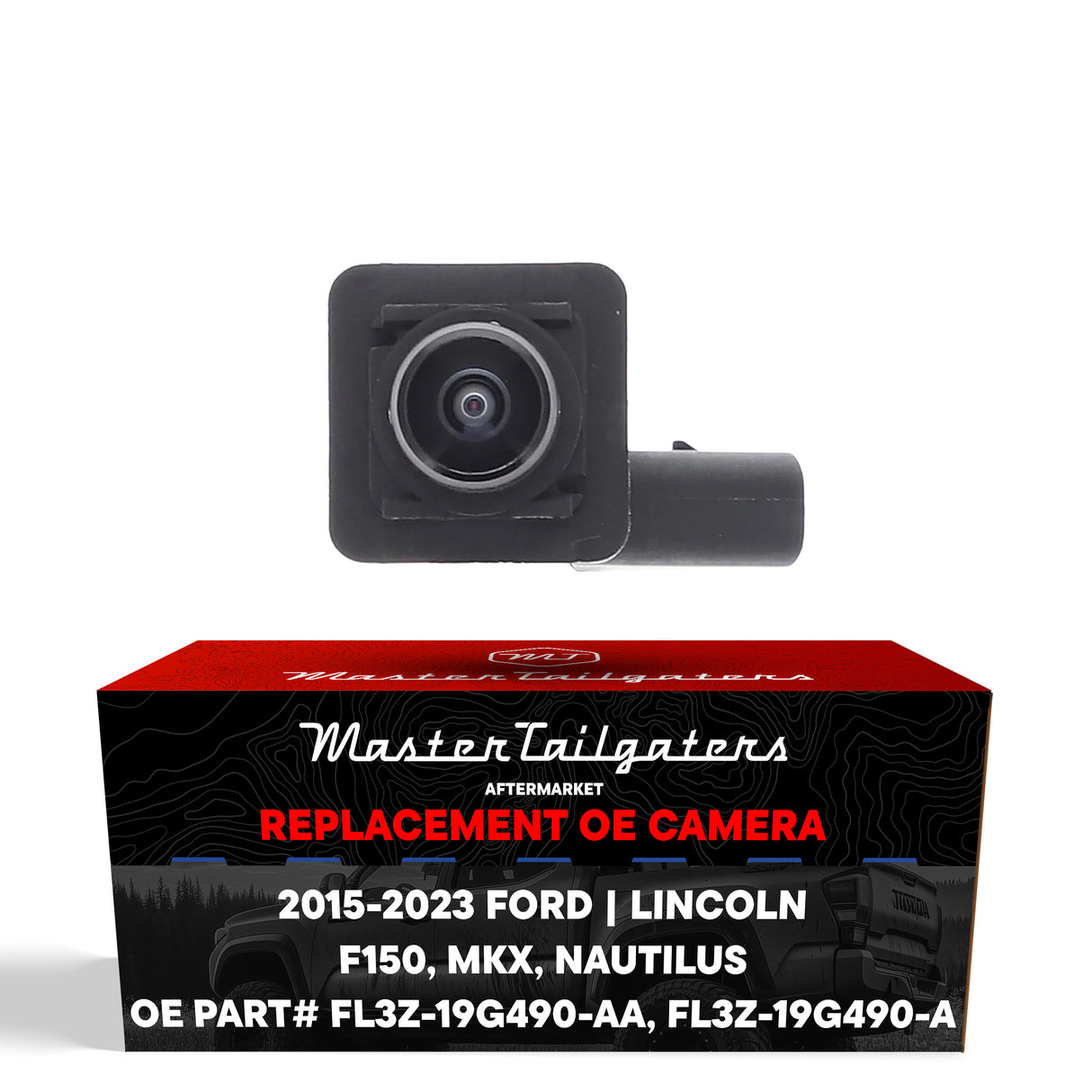 Ford F150 Crew Cab (15-20), F150 Extended Cab (15-20), F150 Raptor (17-20) / Lincoln MKX (16-18), Nautilus (19-23) LEFT Side View OEM Replacement Backup Camera OE Part # FL3Z-19G490-AA, FL3Z-19G490-A