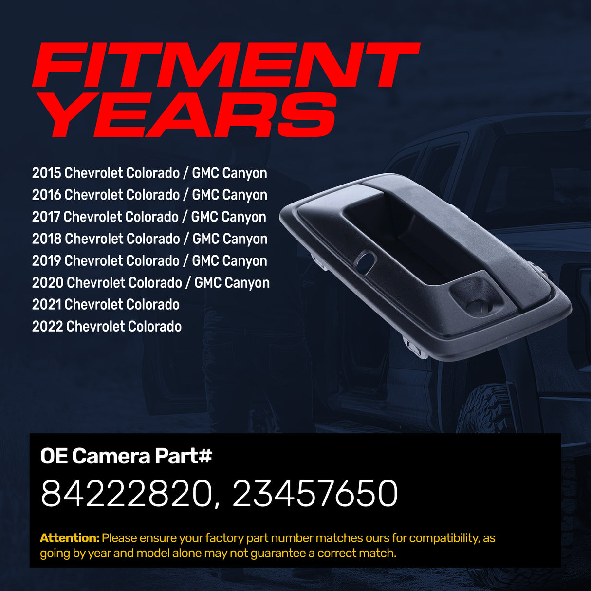 Tailgate Handle Upgraded Black Metal Replacement for Chevrolet Colorado (2015-2022) / GMC Canyon (2015-2020) OE Part # 84222820, 23457650 - Master Tailgaters