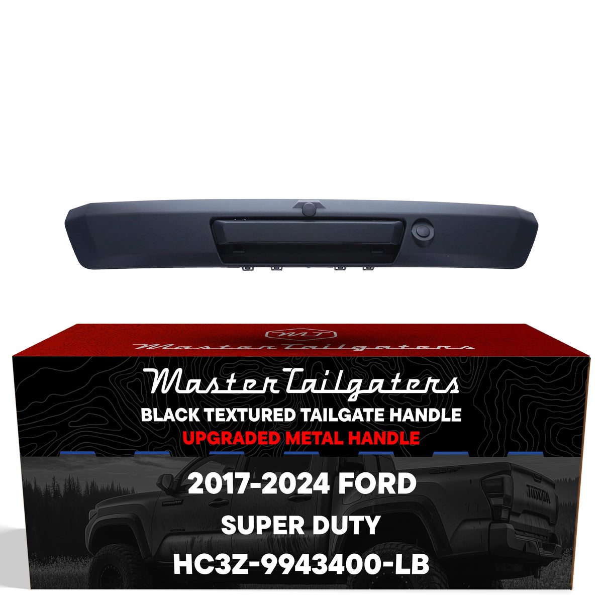 Tailgate Handle Upgraded Black Metal Replacement for Ford Super Duty (2017-2024) OE Part # HC3Z-9943400-LB | Tailgate Handle w/ Keyhole, w/ Camera Hole