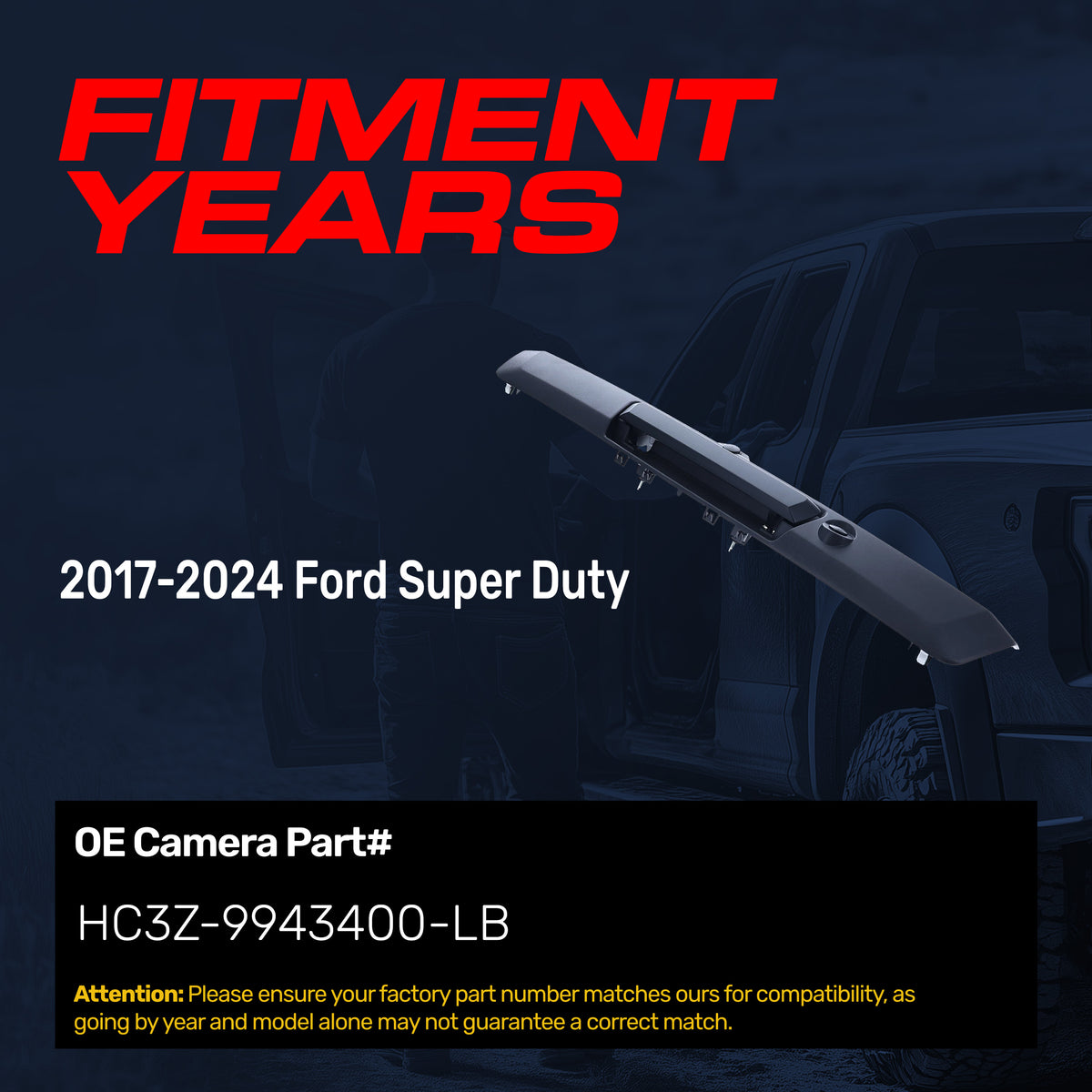 Tailgate Handle Upgraded Black Metal Replacement for Ford Super Duty (2017-2024) OE Part # HC3Z-9943400-LB | Tailgate Handle w/ Keyhole, w/ Camera Hole