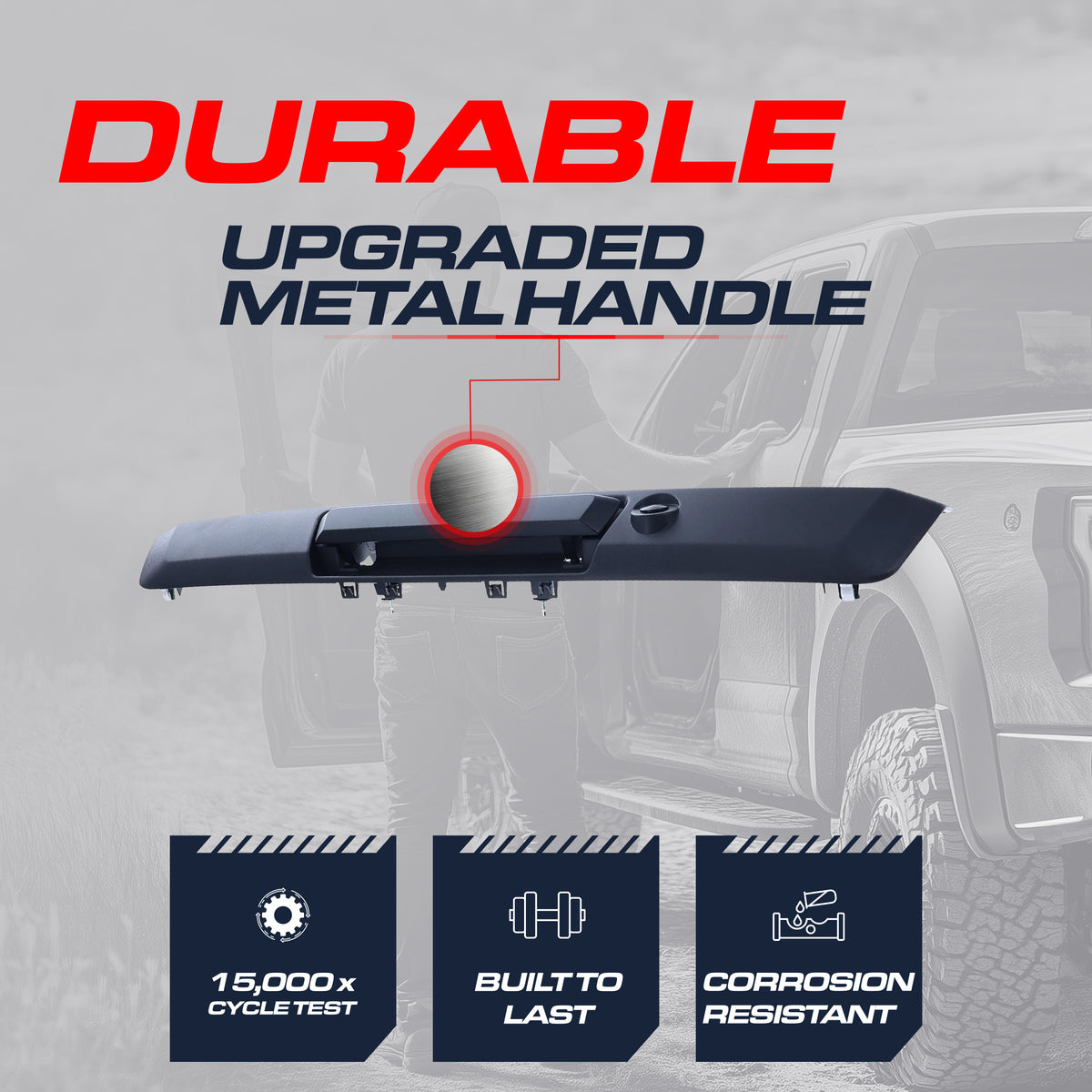 Tailgate Handle Upgraded Black Metal Replacement for Ford Super Duty (2017-2024) OE Part # HC3Z-9943400-LB | Tailgate Handle w/ Keyhole, w/ Camera Hole
