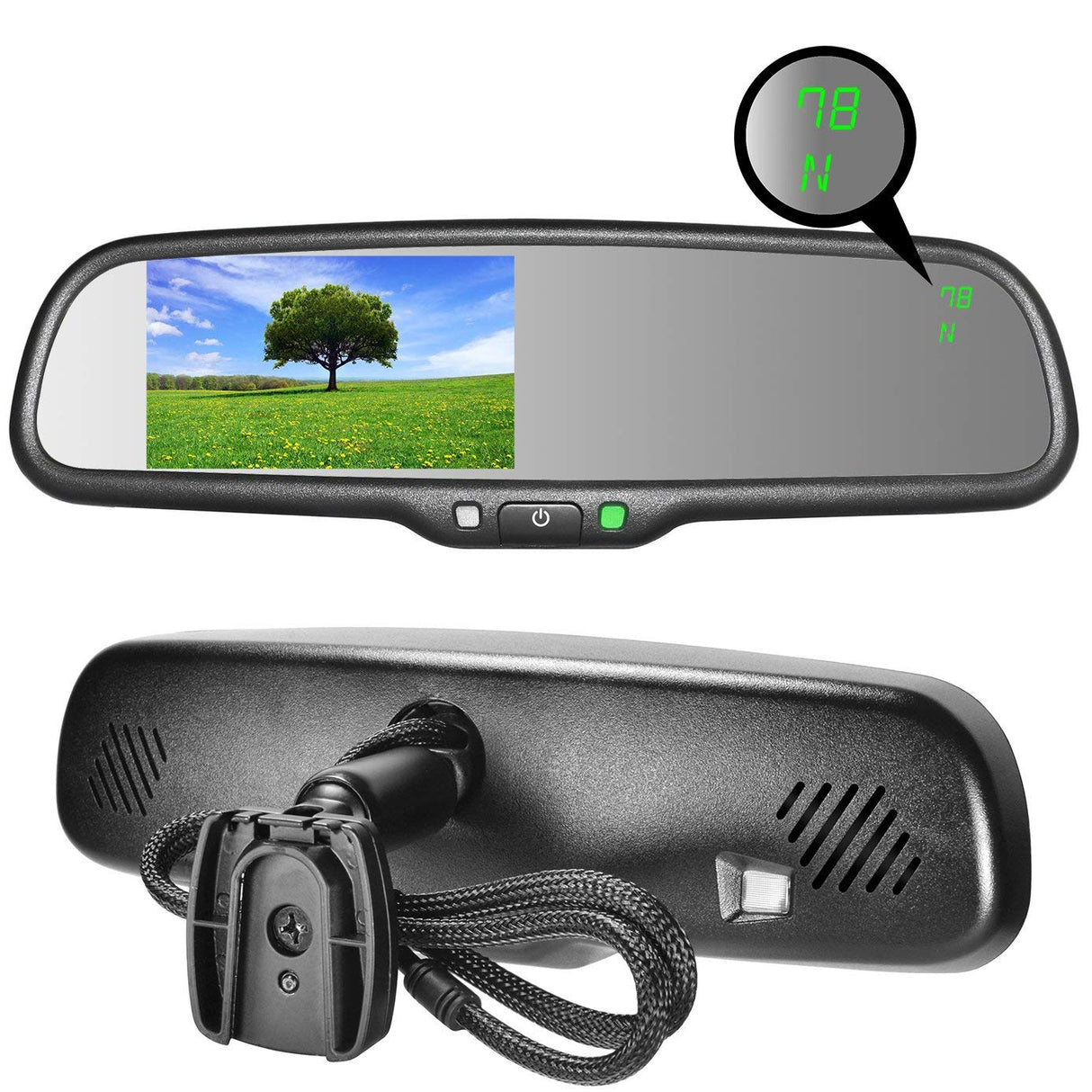 Master Tailgaters 10.5" OEM Rear View Mirror with 4.3" LCD Screen + Compass & Temperature | Rearview Universal Fit Mount | Auto Adjusting Brightness LCD | Anti Glare | Full Original Mirror Replacement