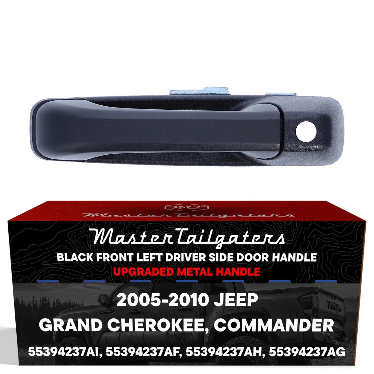 Exterior Door Handle Upgraded Black Metal Replacement for Jeep Grand Cherokee (2005-2010), Commander (2006-2010) OE Part # 55394237AI, 55394237AF, 55394237AH, 55394237AG | Front LH w/ Keyhole