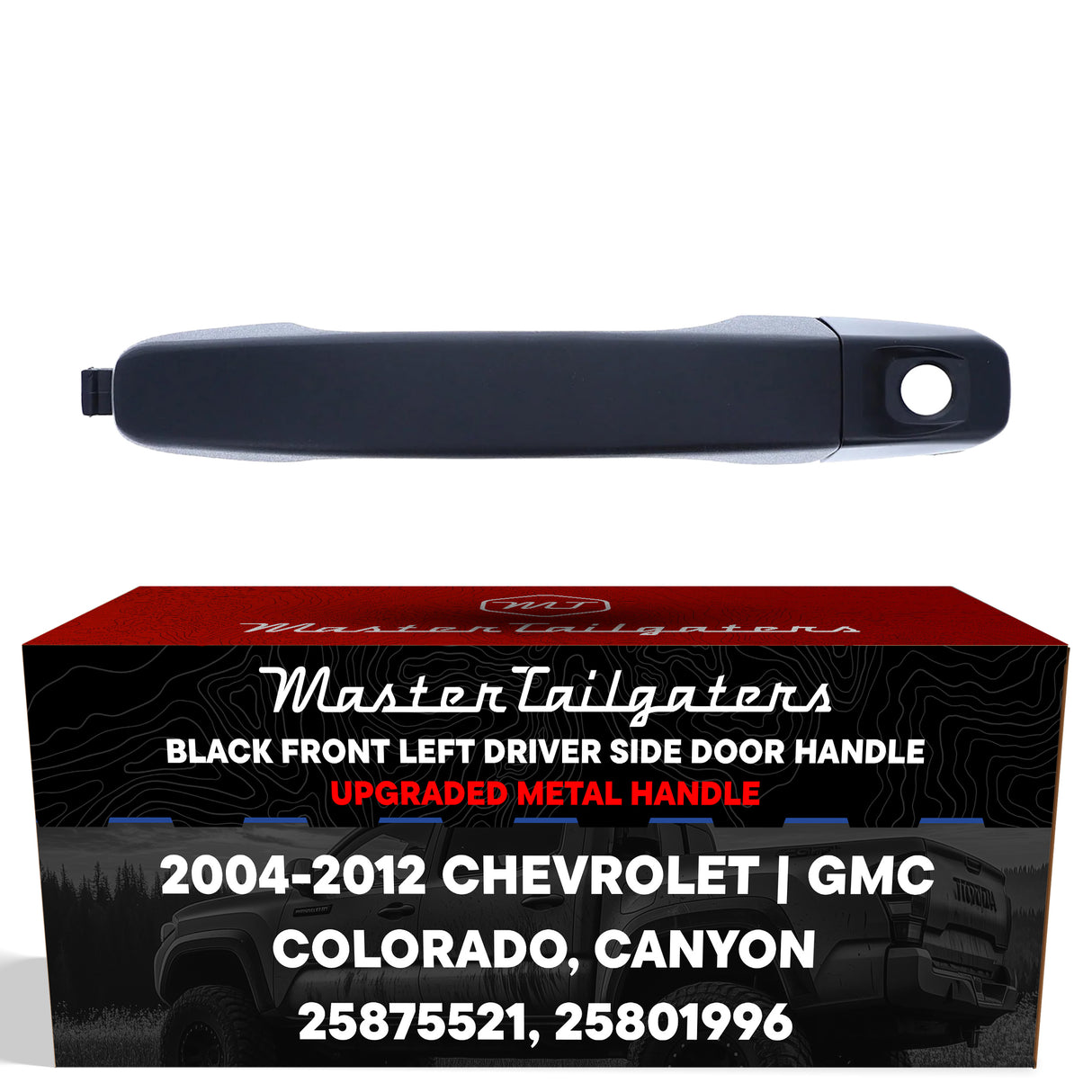 Exterior Door Handle Upgraded Black Metal Replacement for Chevrolet Colorado (2004-2012) / GMC Canyon (2004-2012) OE Part # 25875521, 25801996 | Front LH w/ Keyhole