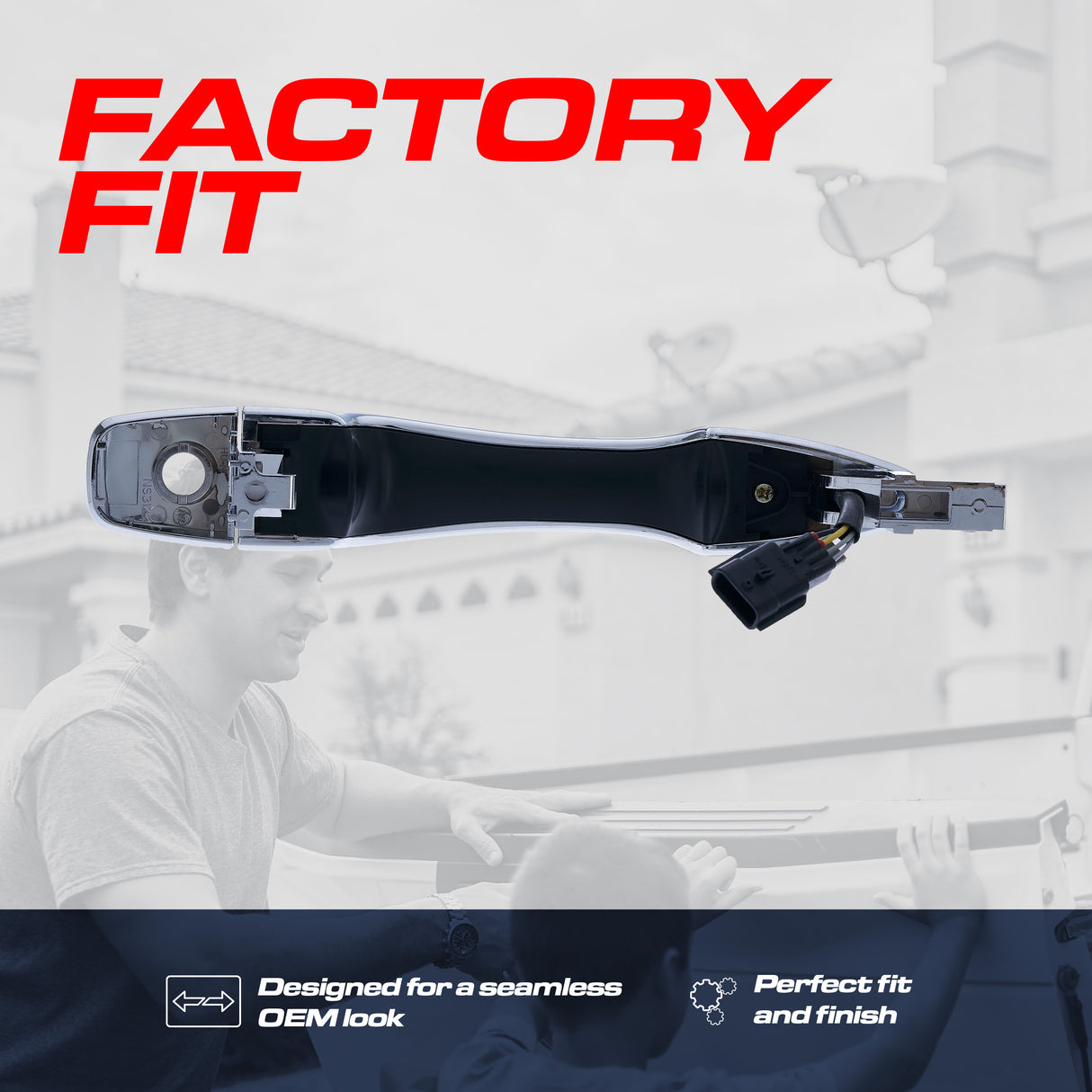 Exterior Door Handle Chrome Replacement for Nissan Altima (13-15), Pathfinder (13-16) OE Part # 80640-3TA3A, 80645-3TA1A, 80640-3TA1A, 80645-3TA0A | Front Left Driver Side w/ Keyhole