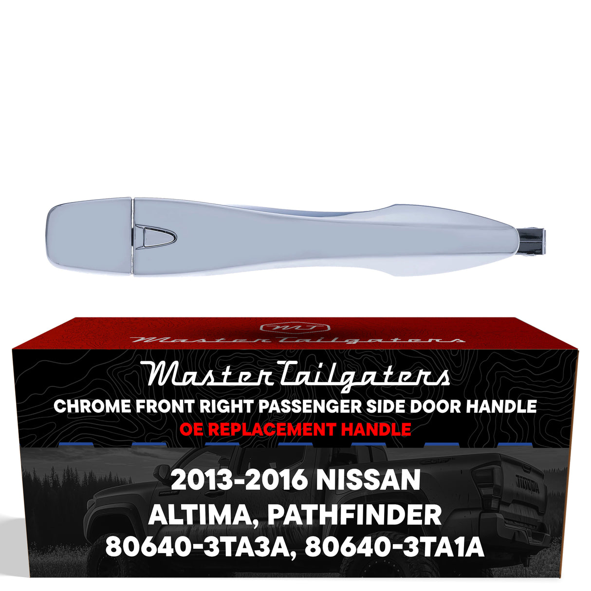 Exterior Door Handle Chrome Replacement for Nissan Altima (13-15), Pathfinder (13-16) OE Part # 80640-3TA3A, 80640-3TA1A | Front Right Passenger Side w/o Keyhole