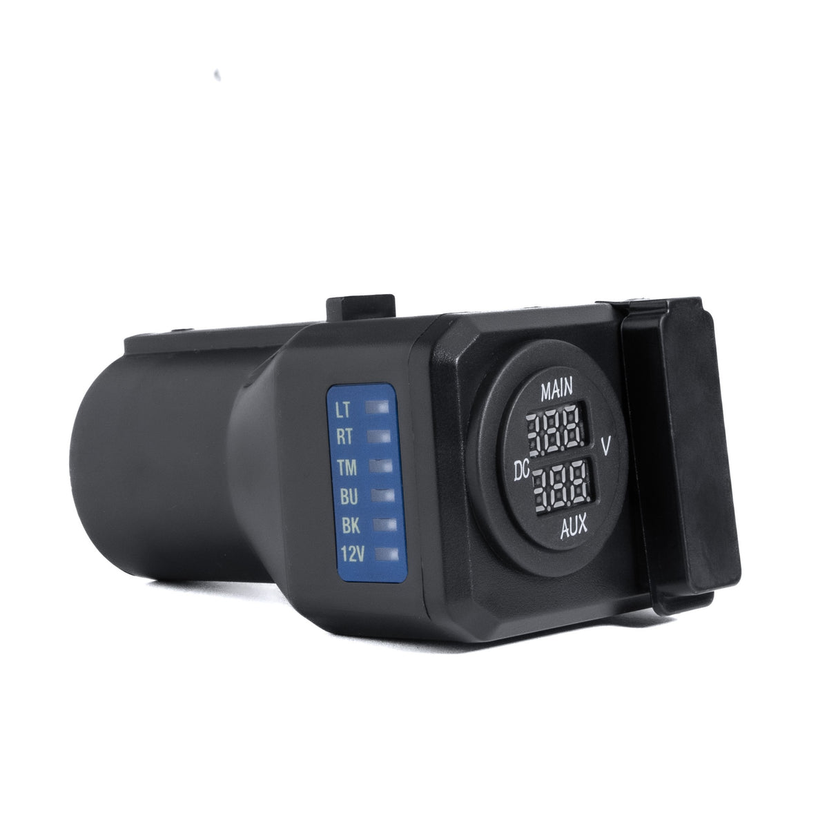 Multiple-Tow Trailer Hitch Adapter with LED Voltage Indicators & Digital Input/Output Voltage Displays - 7-Way Blade Input to 4/5 Flat Pin Output