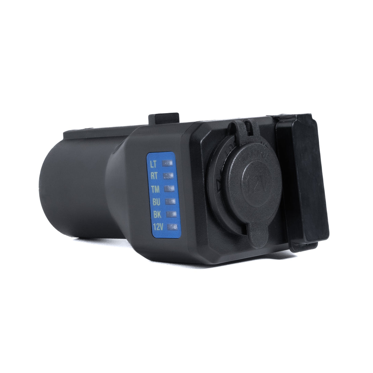 Multiple-Tow Trailer Hitch Adapter with LED Circuit Indicators & Voltage Status Light - 7-Way Blade Input to 4/5 Flat Pin & 12V DC Port Output