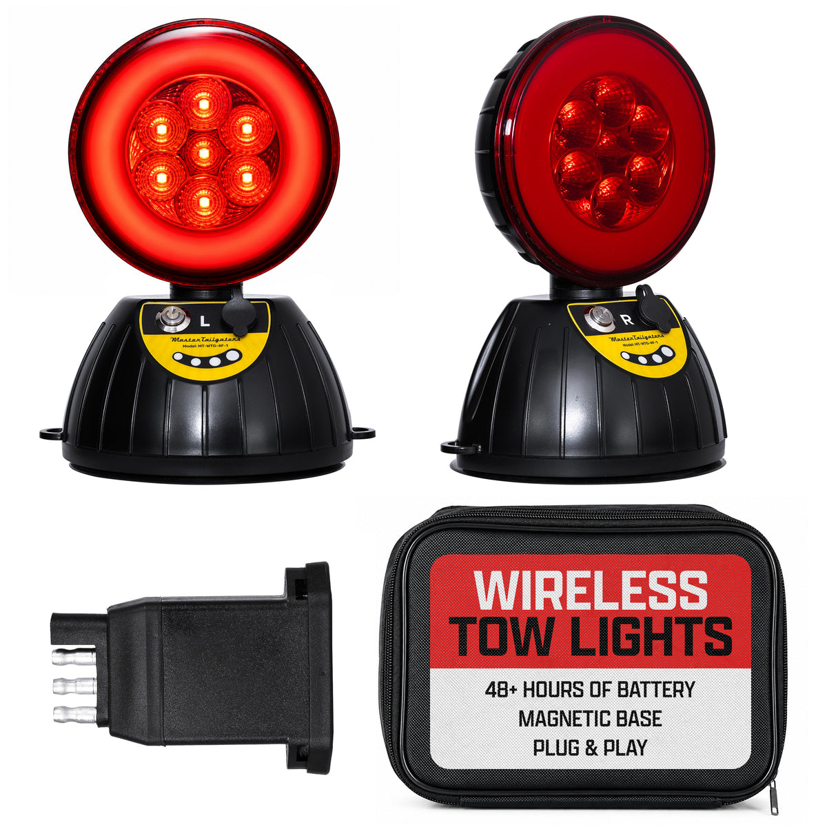 Master Tailgaters Wireless Glow Tow Lights | Multi Functional Signal Lights | Sturdy Magnetic Mount | 350+ Feet Wireless Range | 4 Pin Flat Connection | Safety Straps & Carrying Bag Included