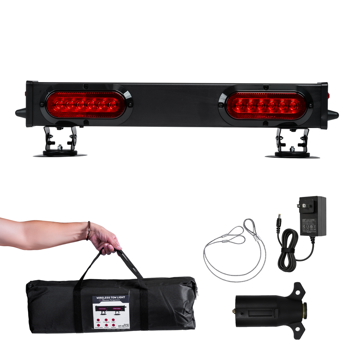 Master Tailgaters 24" Wireless Tow Double Light Bar with Camera and Monitor | Choice of 4 Pin Round, 4 Pin Flat, or 7 Pin Blade with Reverse - Master Tailgaters