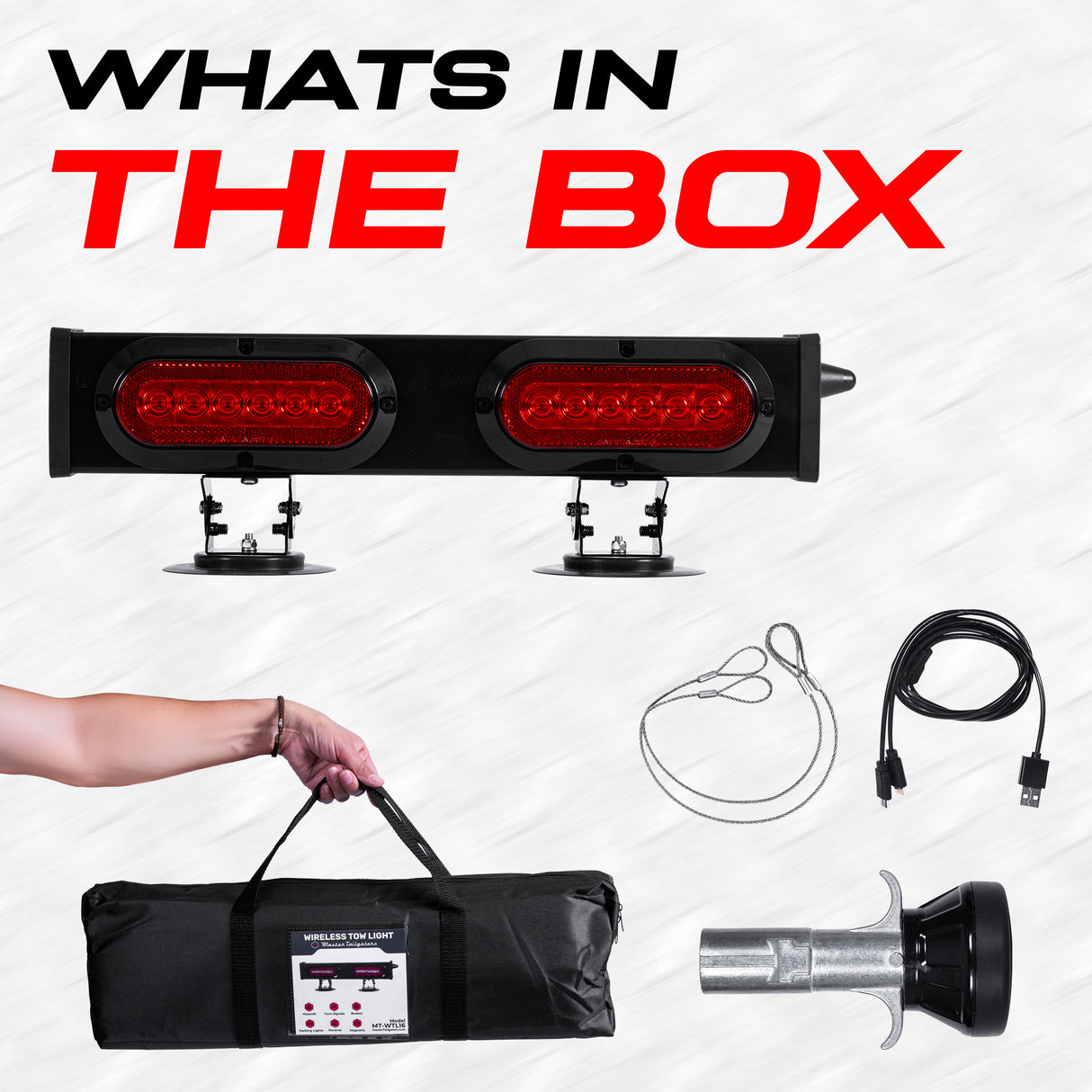 Master Tailgaters 20" Wireless Magnetic Tow Light Bar | Pivots | Double Light Bar LED | Multi Functional Signal Lights | 4 Pin Flat, Round, or & 7 Pin Blade Connectors