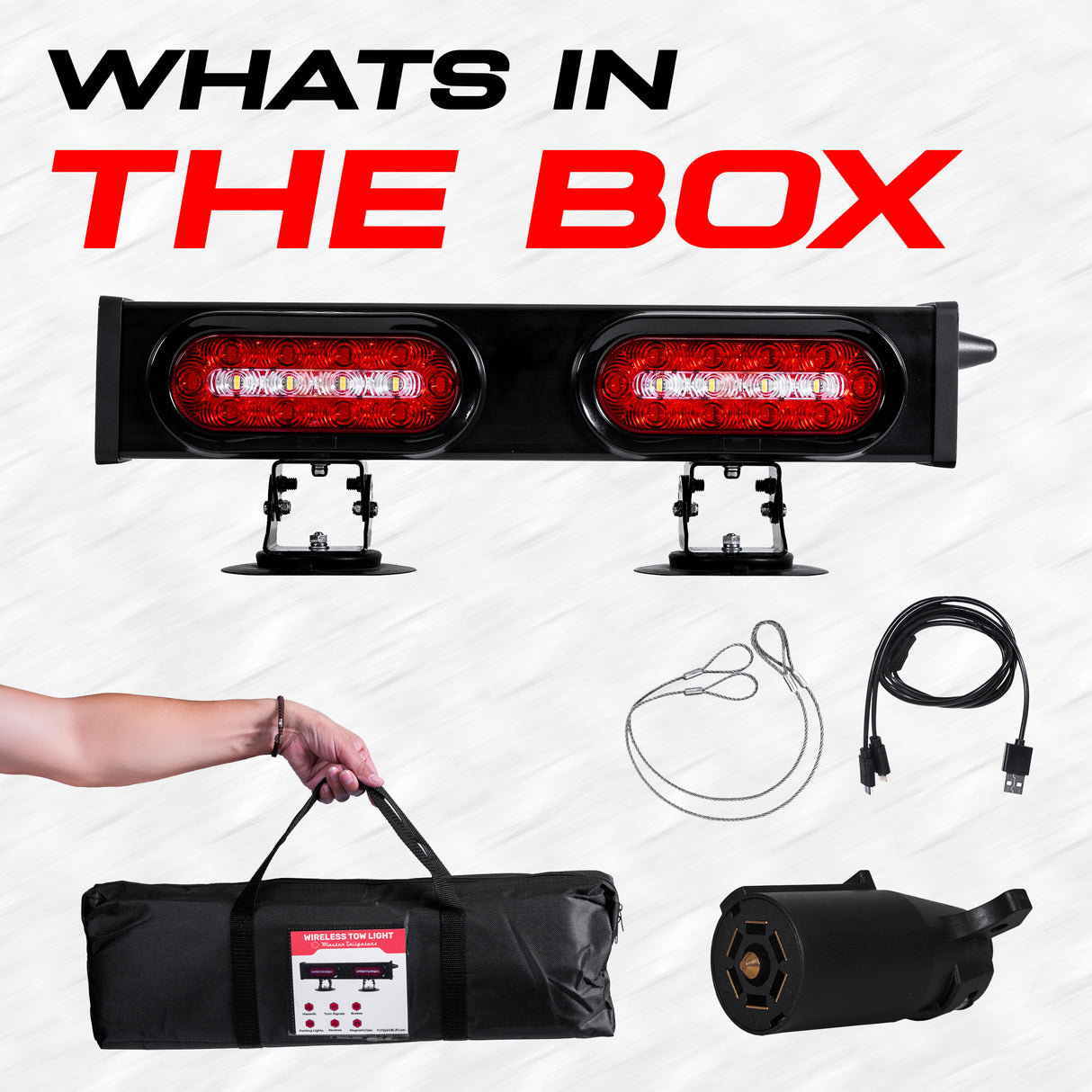 Master Tailgaters 20" Wireless Pivot Tow Double Light Bar | Ultra Bright LED | Multi Functional Signal Lights | Sturdy Magnetic Mount | 7 Blade Round Connection | Reverse Lights Function