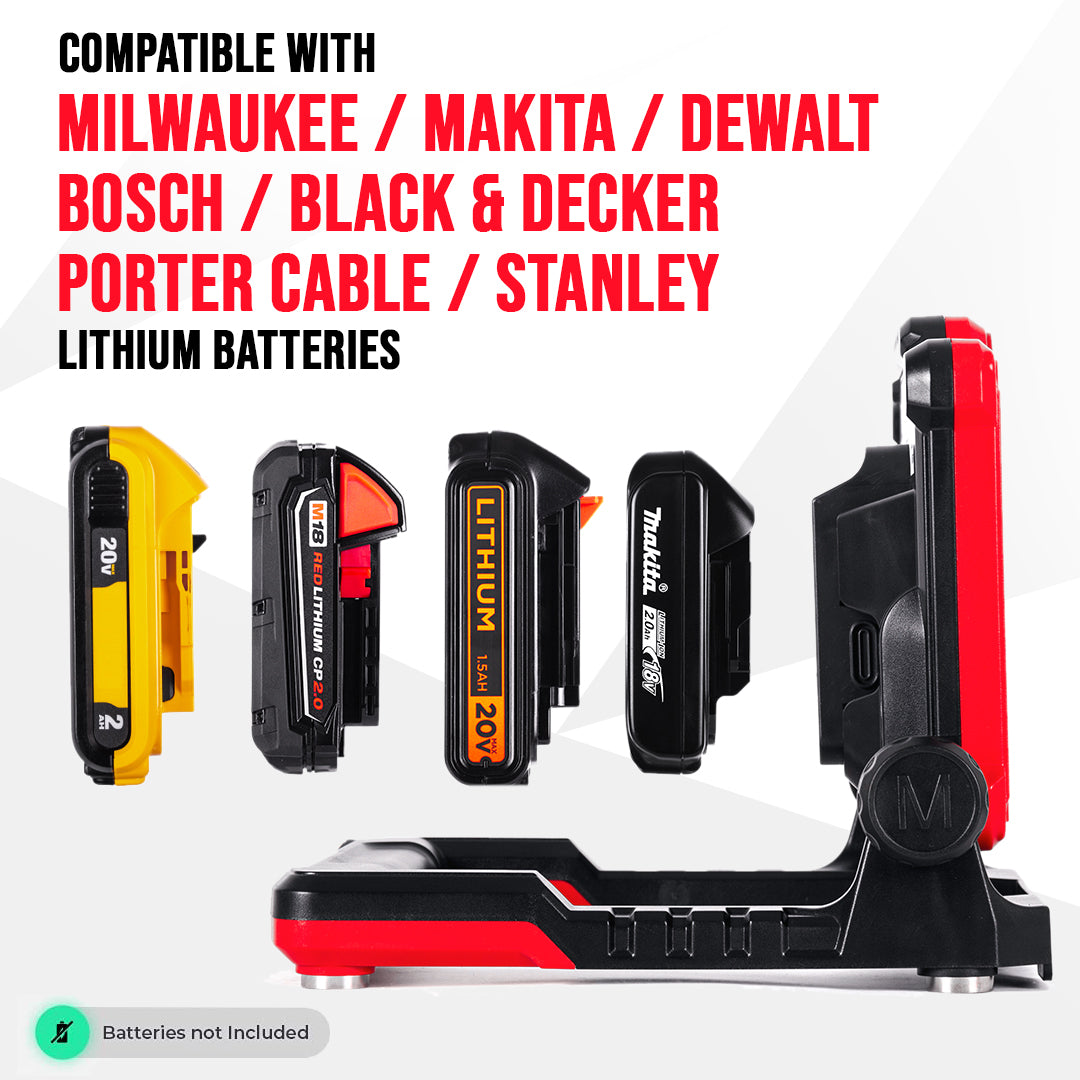 FLUD LED Work Flood Light Compatible with Milwaukee / Makita / Dewalt / Bosch / Black & Decker, Porter Cable, Stanley 18v-20v Battery