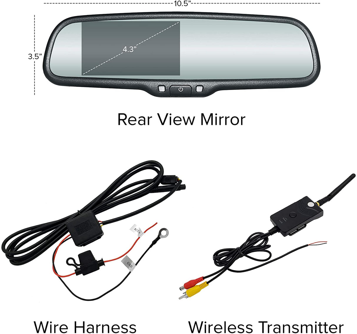 Master Tailgaters 10.5" OEM Rear View Mirror with 4.3" LCD Screen + Wireless Transmitter & 170° LED Backup Camera | Universal Rearview | Auto Adjusting Brightness LCD | Anti Glare | Full Replacement