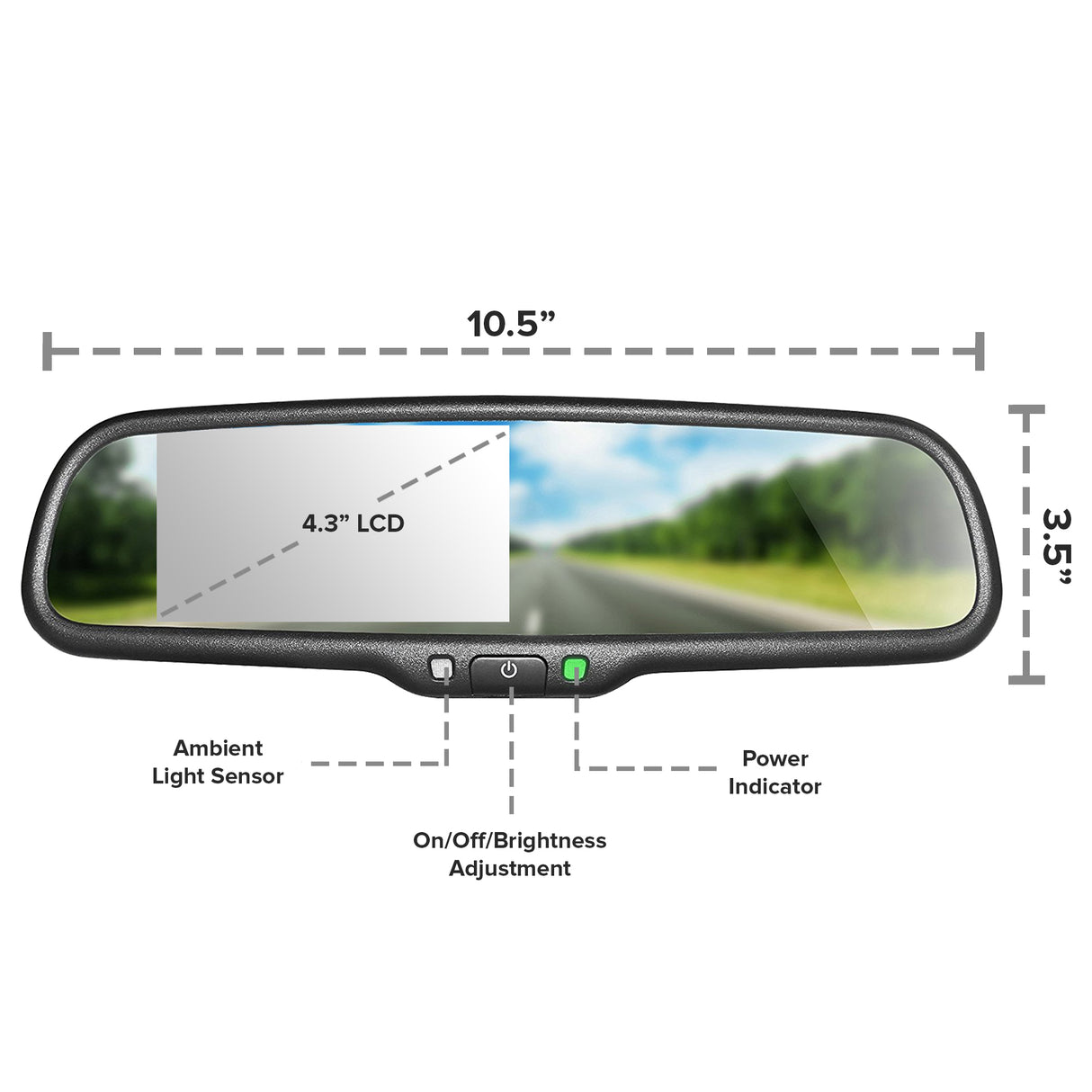 Master Tailgaters 10.5" OEM Rear View Mirror with 4.3" LCD Screen and 170° Backup Camera | Rearview Universal Fit | Auto Adjusting Brightness LCD | Anti Glare | Full Original Mirror Replacement