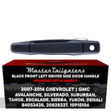 Exterior Door Handle Upgraded Black Metal Replacement for Chevrolet Avalanche, Silverado, Suburban, Tahoe / Cadillac Escalade / GMC Sierra, Yukon (2007-2014) OE Part # 84053438, 20828237, 15915106 | Front LH w/Keyhole - Master Tailgaters