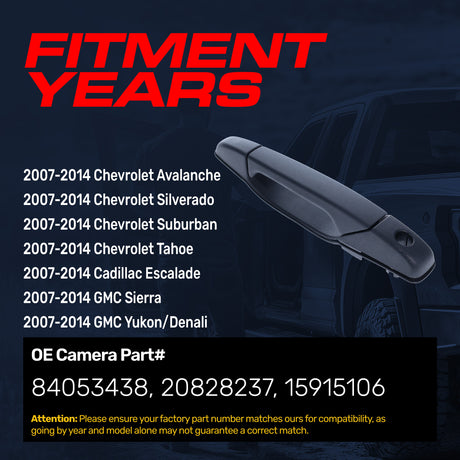 Exterior Door Handle Upgraded Black Metal Replacement for Chevrolet Avalanche, Silverado, Suburban, Tahoe / Cadillac Escalade / GMC Sierra, Yukon (2007-2014) OE Part # 84053438, 20828237, 15915106 | Front LH w/Keyhole - Master Tailgaters