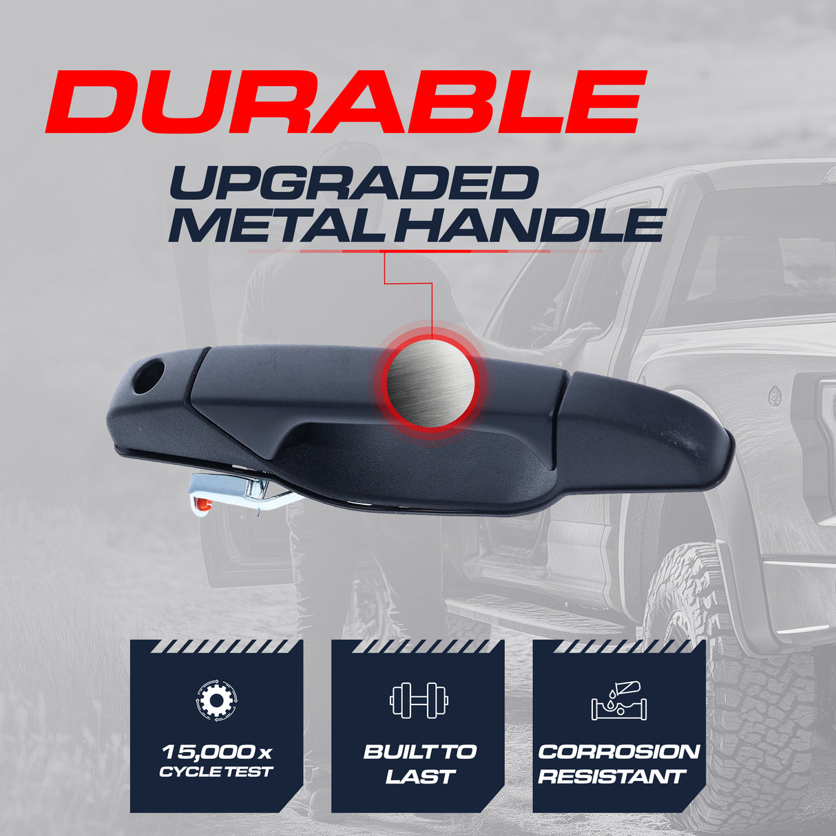 Exterior Door Handle Upgraded Black Metal Replacement for Chevrolet Avalanche, Silverado, Suburban, Tahoe / Cadillac Escalade / GMC Sierra, Yukon (2007-2014) OE Part # 84053438, 20828237, 15915106 | Front LH w/Keyhole - Master Tailgaters