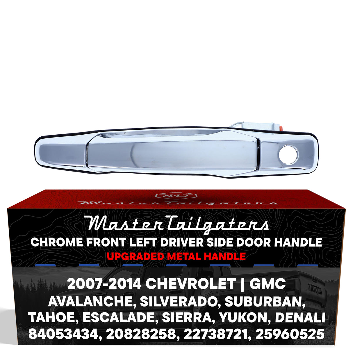 Exterior Door Handle Upgraded Chrome Metal Replacement for Chevrolet Avalanche (2007-2014), Silverado (2007-2014), Suburban (2007-2014), Tahoe (2007-2014) / Cadillac Escalade (2007-2014) / GMC Sierra (2007-2014), Yukon/Denali (2007-2014)
