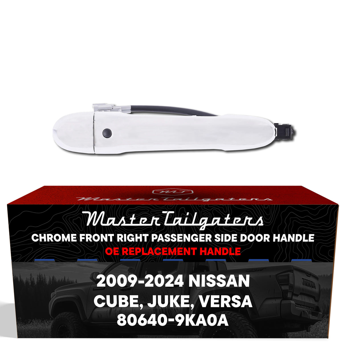 Exterior Door Handle Chrome Replacement for Nissan Cube (09-14), Juke (11-17), Versa (12-24) OE Part # 80640-9KA0A | Front Right Passenger Side w/o Keyhole Cover