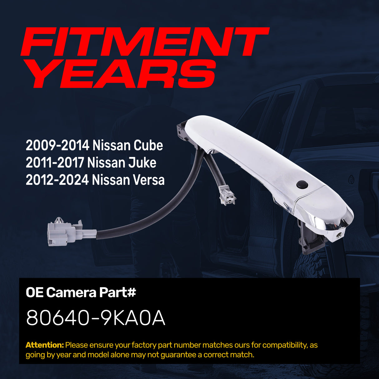 Exterior Door Handle Chrome Replacement for Nissan Cube (09-14), Juke (11-17), Versa (12-24) OE Part # 80640-9KA0A | Front Right Passenger Side w/o Keyhole Cover