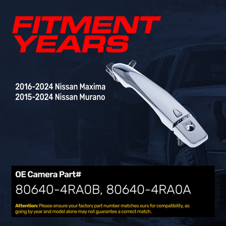 Exterior Door Handle Chrome Replacement for Nissan Maxima (2016-2024), Murano (2015-2024) OE Part # 80640-4RA0B, 80640-4RA0A | Front Left Driver Side w/ Keyhole Cover