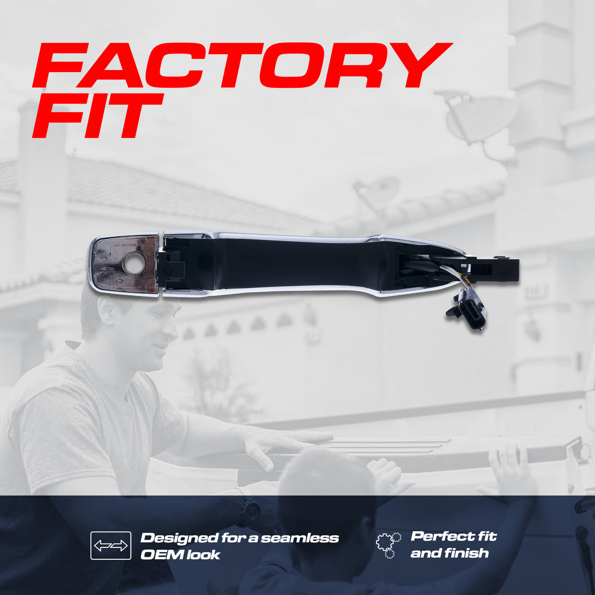 Exterior Door Handle Chrome Replacement for Nissan Maxima (2016-2024), Murano (2015-2024) OE Part # 80640-4RA0B, 80640-4RA0A | Front Left Driver Side w/ Keyhole Cover