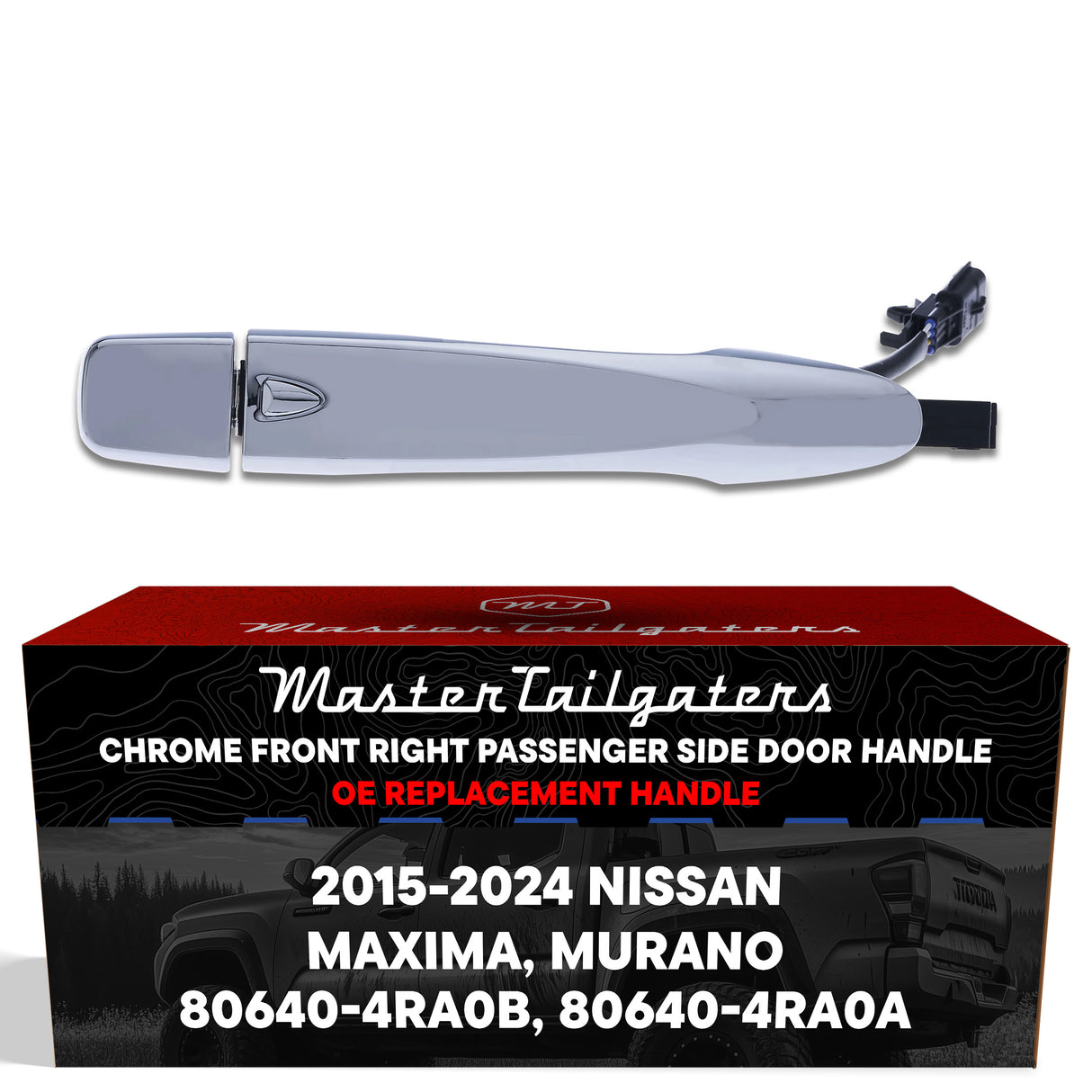 Exterior Door Handle Chrome Replacement for Nissan Maxima (2016-2024), Murano (2015-2024) OE Part # 80640-4RA0B, 80640-4RA0A | Front Right Passenger Side w/o Keyhole Cover