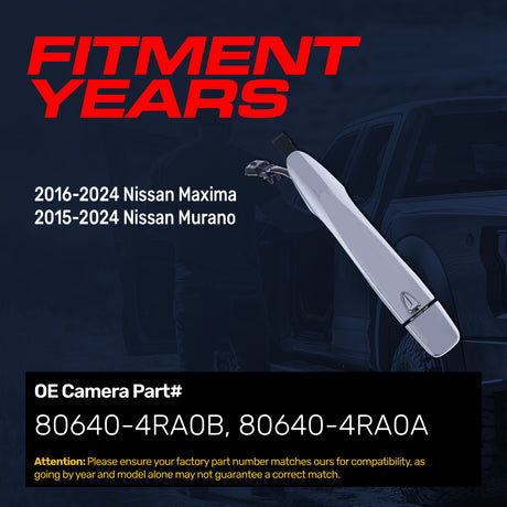 Exterior Door Handle Chrome Replacement for Nissan Maxima (2016-2024), Murano (2015-2024) OE Part # 80640-4RA0B, 80640-4RA0A | Front Right Passenger Side w/o Keyhole Cover