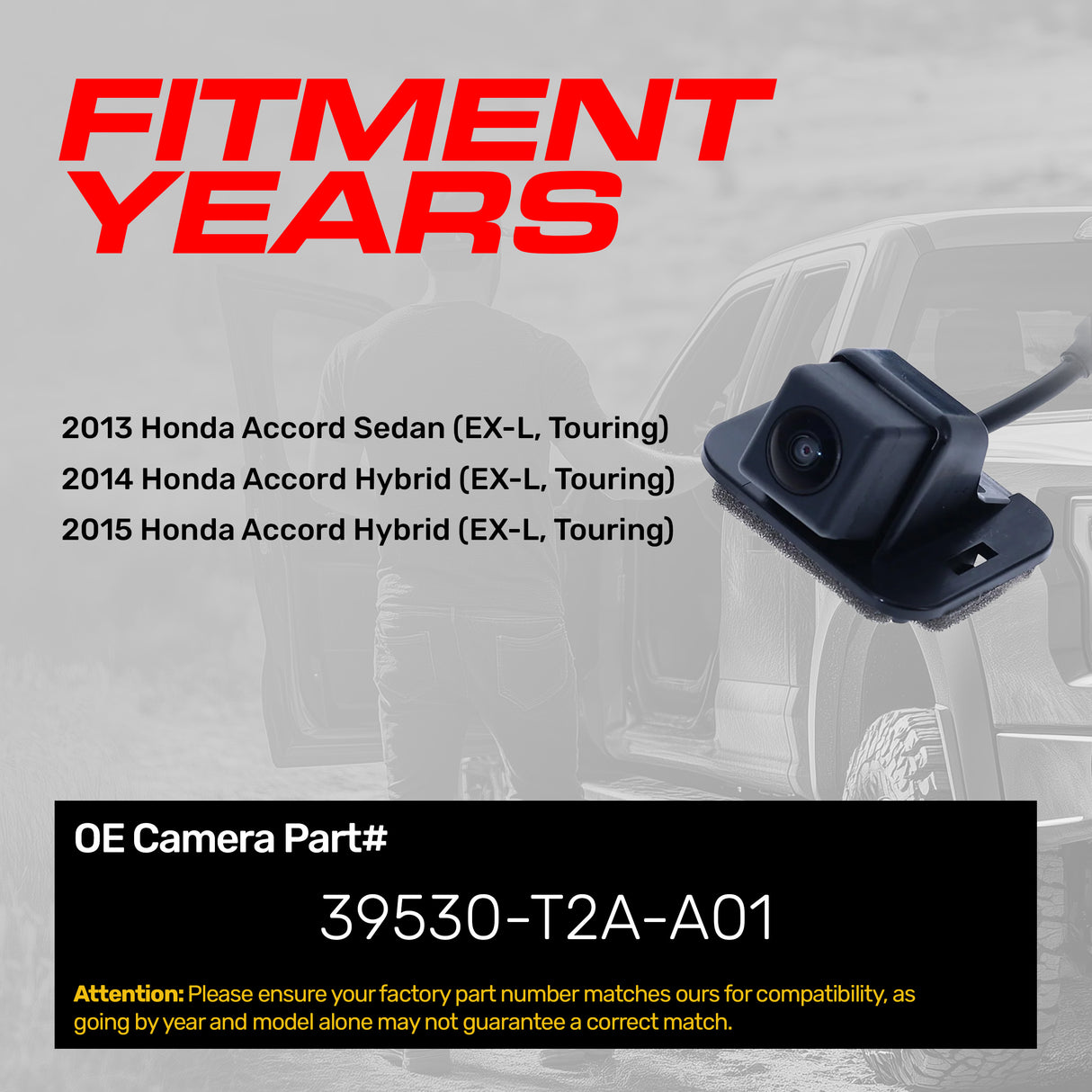 Honda Accord Sedan (EX-L, Touring) 2013, Accord Hybrid (EX-L, Touring) 2014-2015 OEM Replacement Backup Camera OE Part # 39530-T2A-A01 - Master Tailgaters