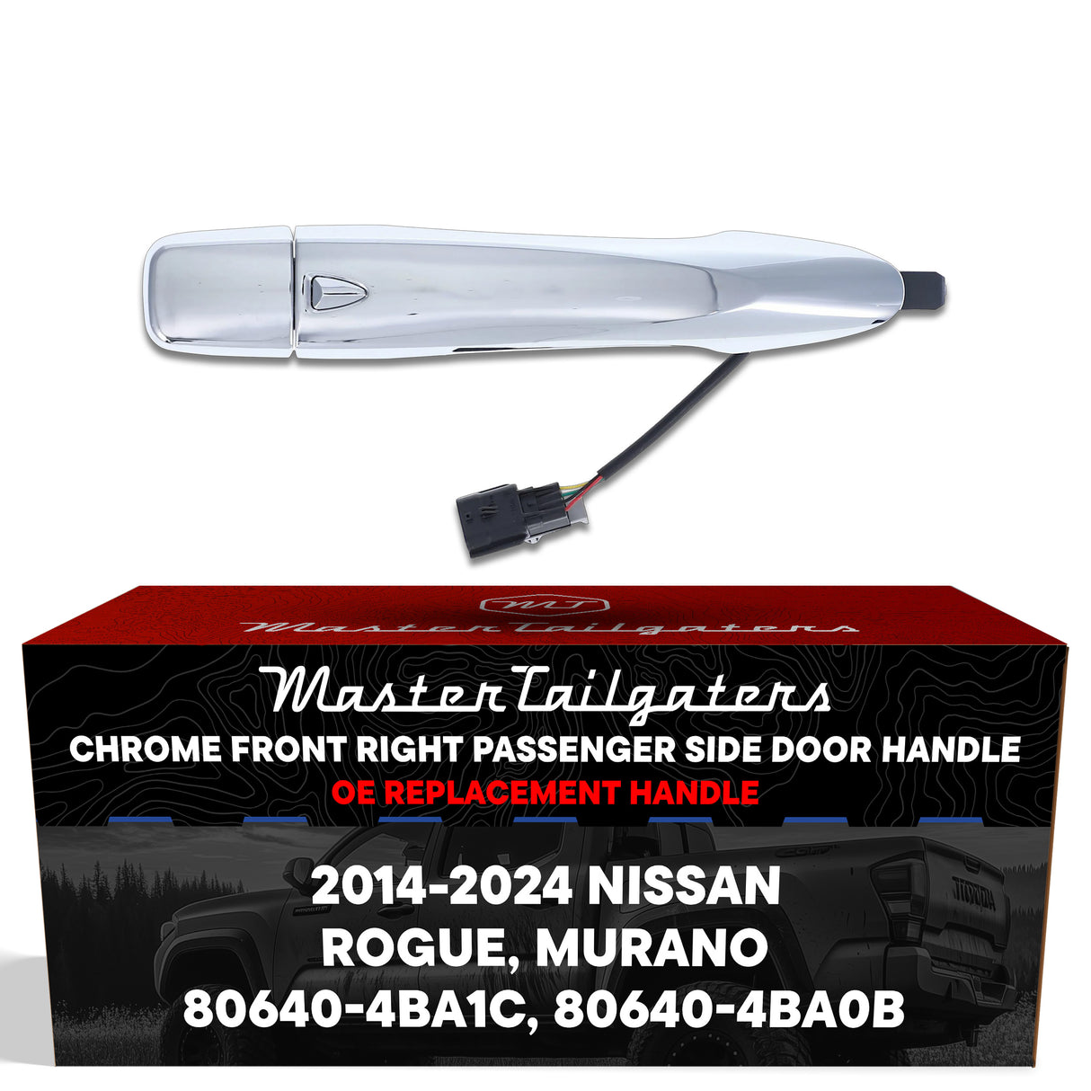 Exterior Door Handle Chrome Replacement for Nissan Murano (2015-2024), Rogue (2014-2024) OE Part # 80640-4BA1C, 80640-4BA0B | Front Right Passenger Side w/o Keyhole