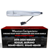 Exterior Door Handle Chrome Replacement for Nissan Murano (2015-2024), Rogue (2014-2024) OE Part # 80640-4BA1C, 80640-4BA0B | Front Right Passenger Side w/o Keyhole