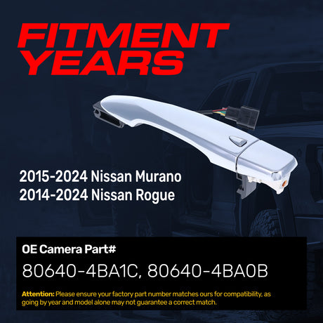 Exterior Door Handle Chrome Replacement for Nissan Murano (2015-2024), Rogue (2014-2024) OE Part # 80640-4BA1C, 80640-4BA0B | Front Right Passenger Side w/o Keyhole